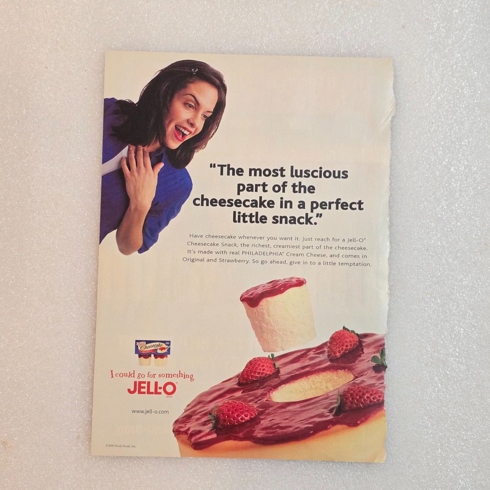 Vintage Print Ad Jell-O Strawberry Cheesecake snack brunette female 8x10.5 2000